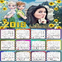 moldura-para-fotos-com-calendario-2019-elsa-e-anna
