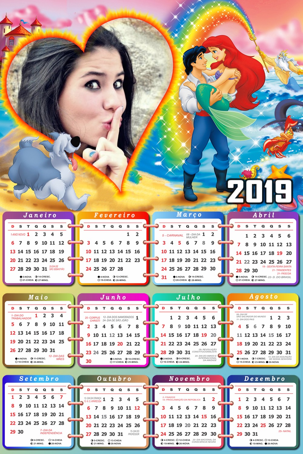 calendario-2019-ariel-e-eric-disney-com-coracao