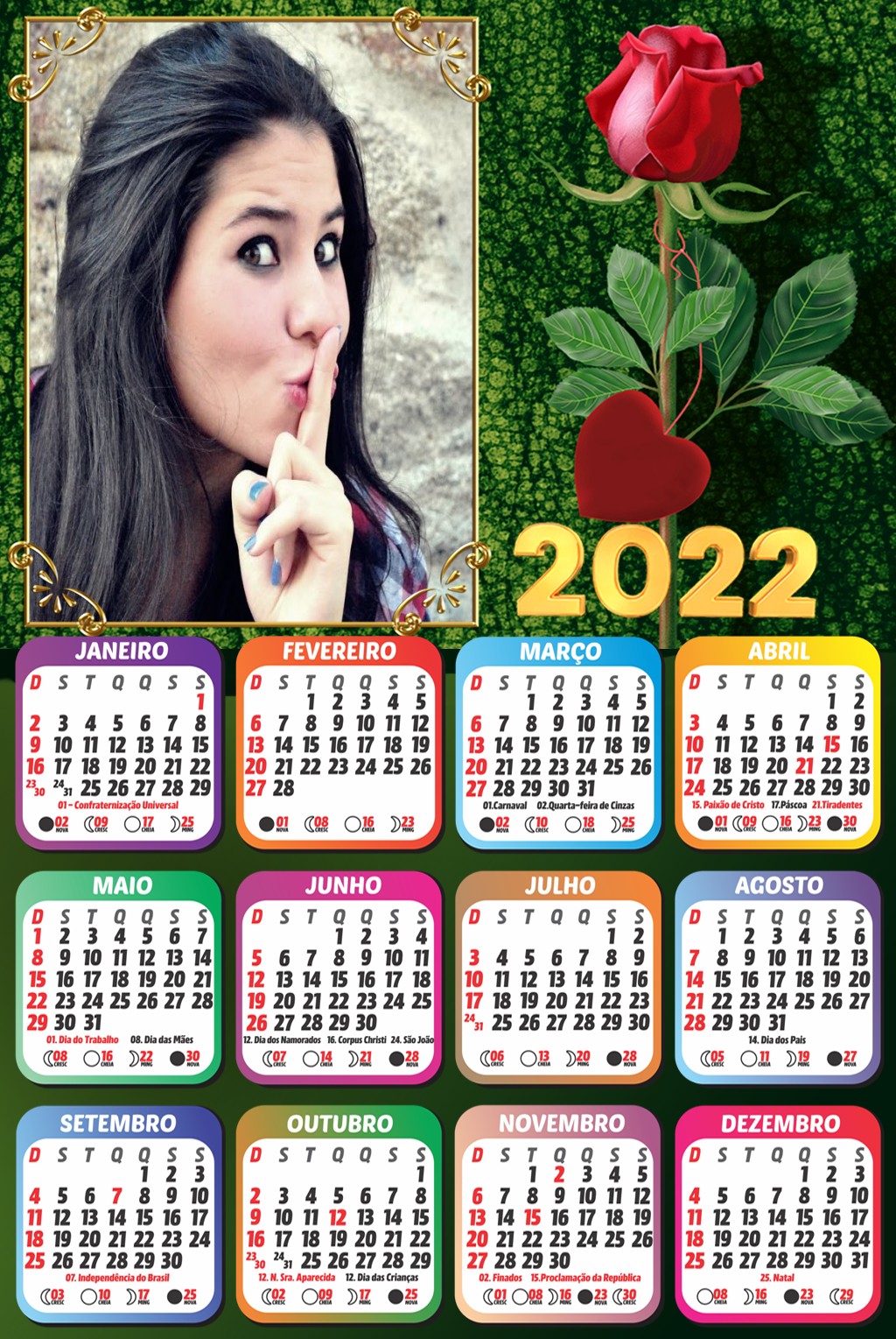 montar-foto-gratis-calendario-2022-rosa-vermelha