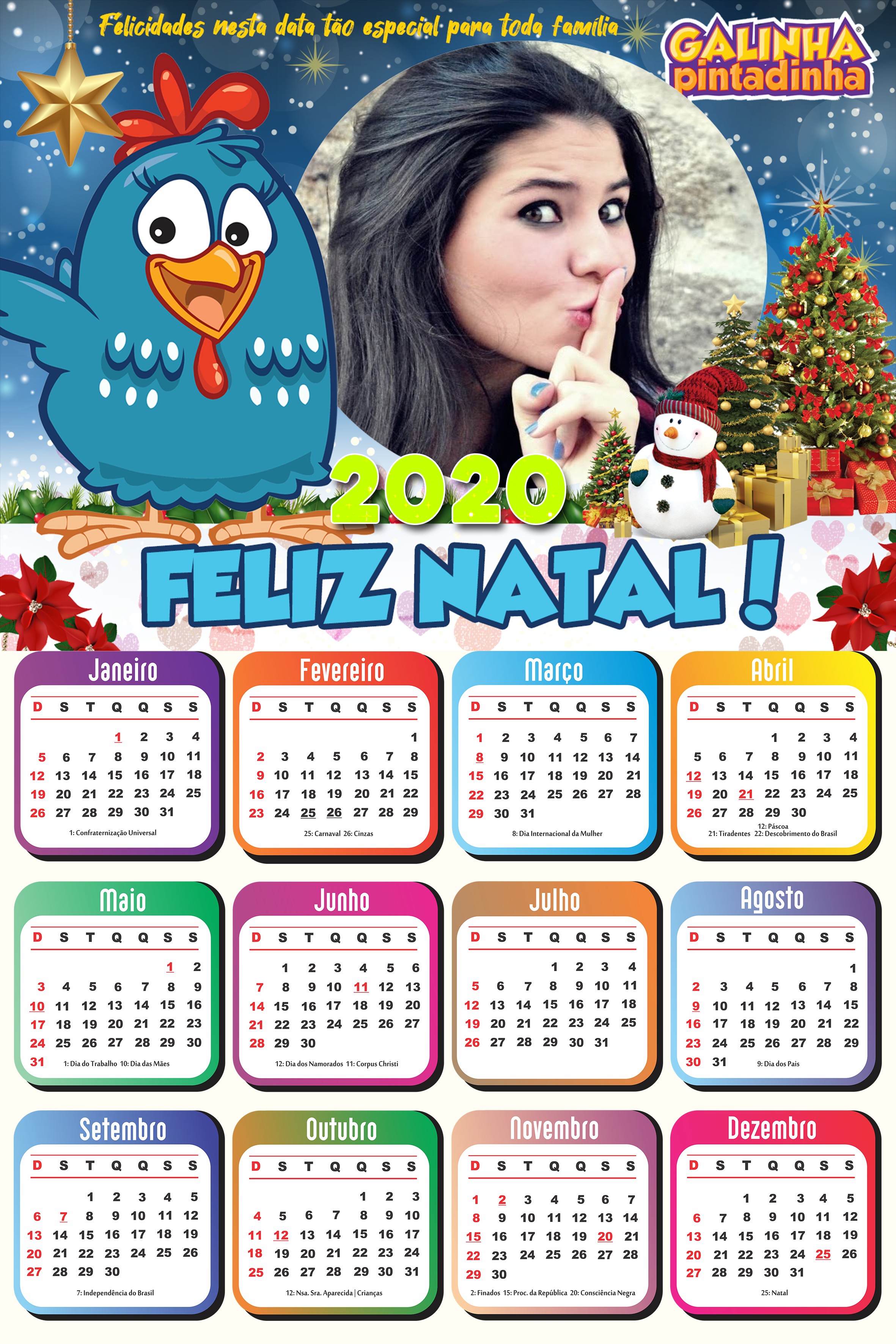 Calendário 2020 Infantil em PNG para Montagem de Fotos