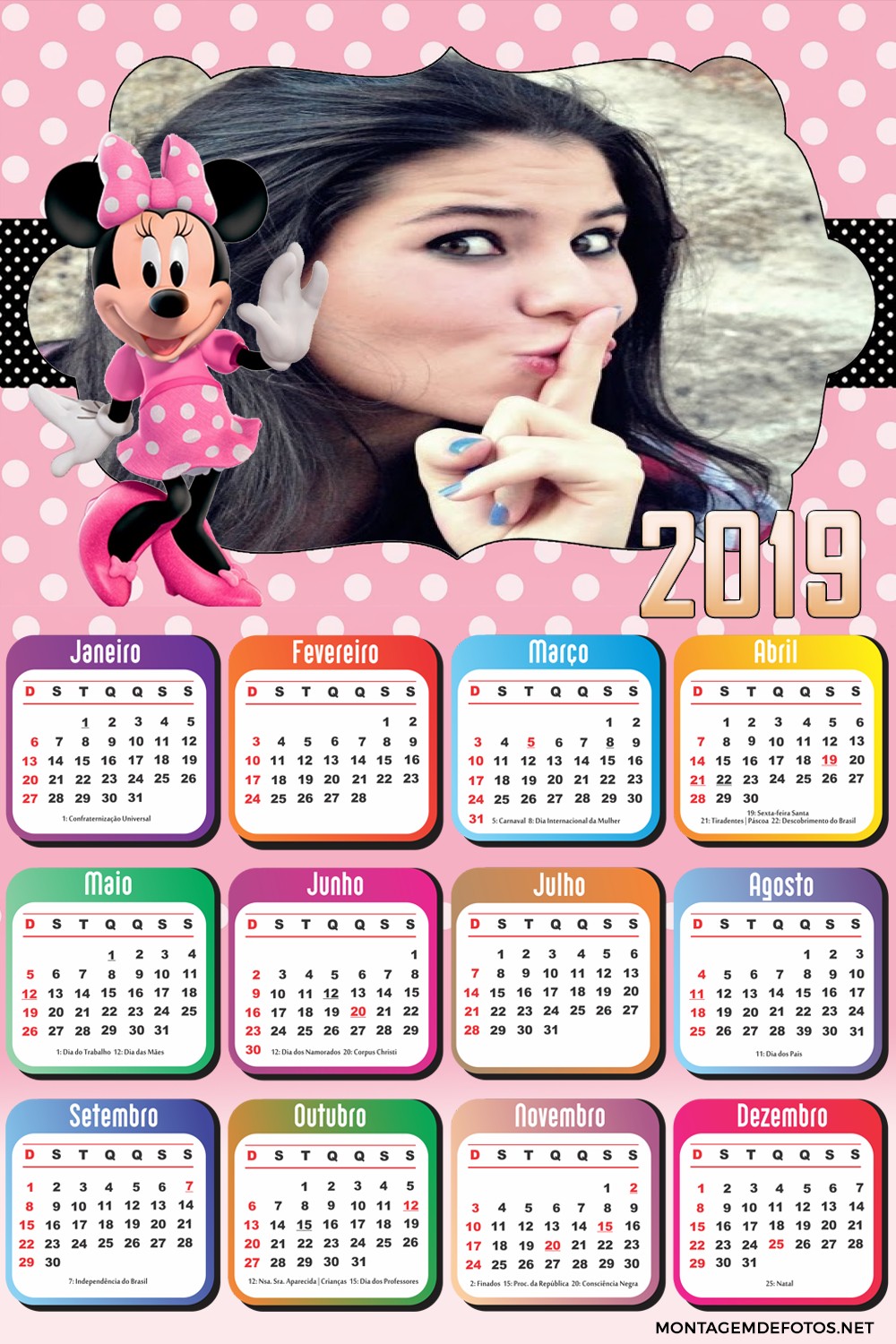 montar-foto-em-calendario-2019-rosa-com-minnie