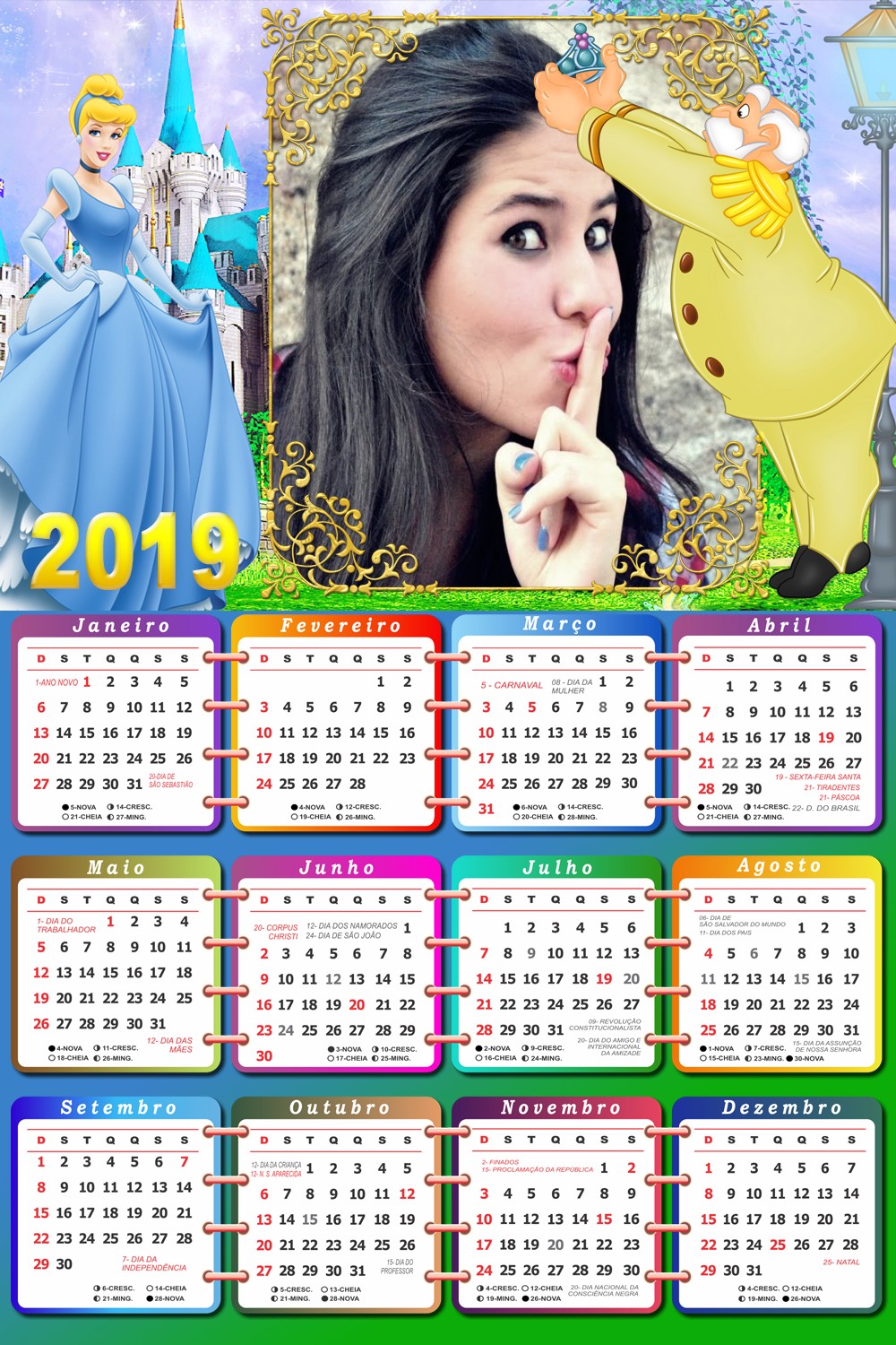 calendario-2019-moldura-cinderela