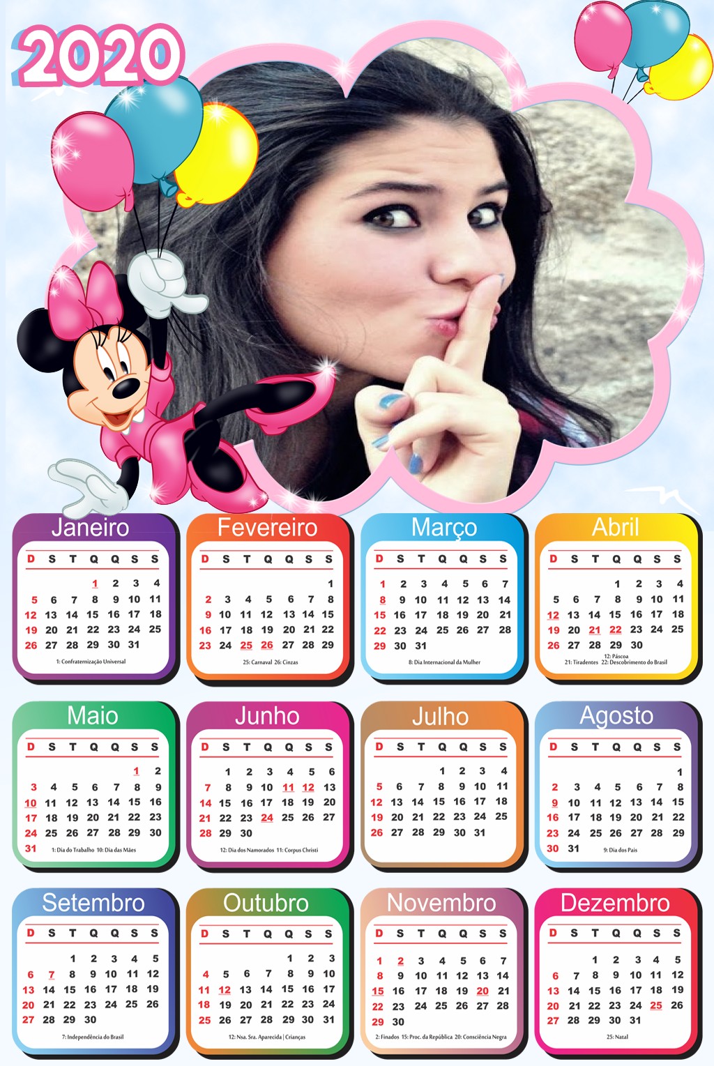 calendario-com-foto-2020-minnie-rosa-bexigas
